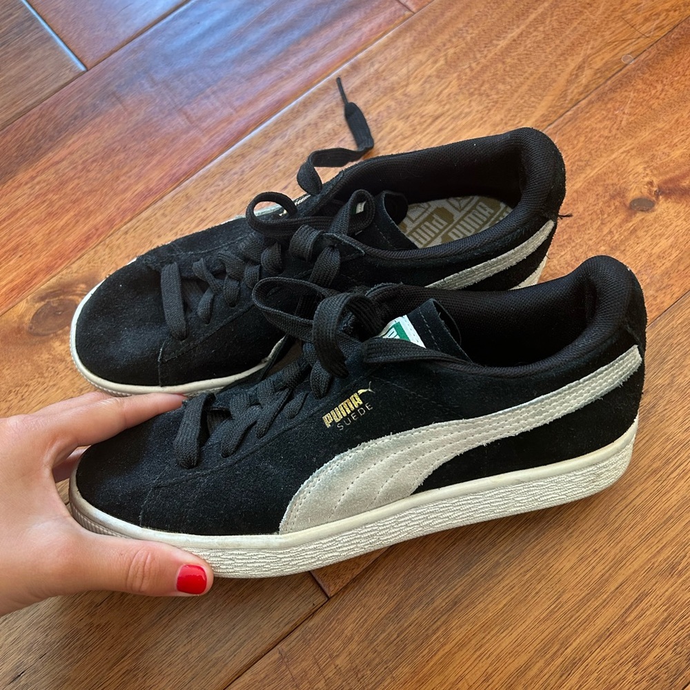 Puma Black Suede Sneakers with White Stripe